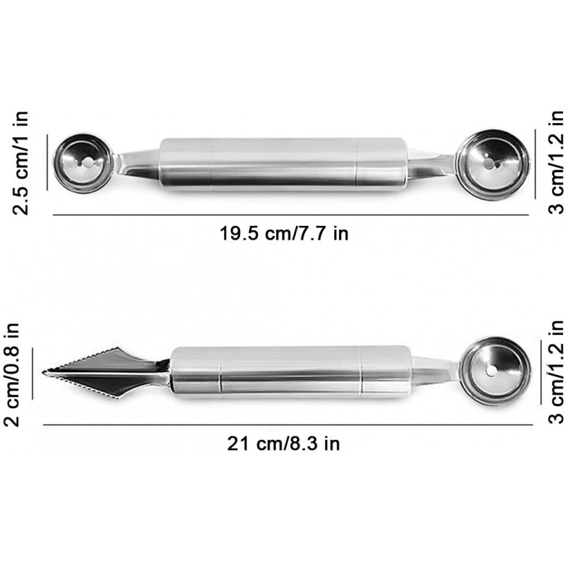 2pcs 과일 볼 스푼, 스테인레스 스틸 양방향 과일 숟가락 스쿠퍼, diy 과일 샐러드 아이스크림 장식 플레이트에 사용: 홈 & 주방