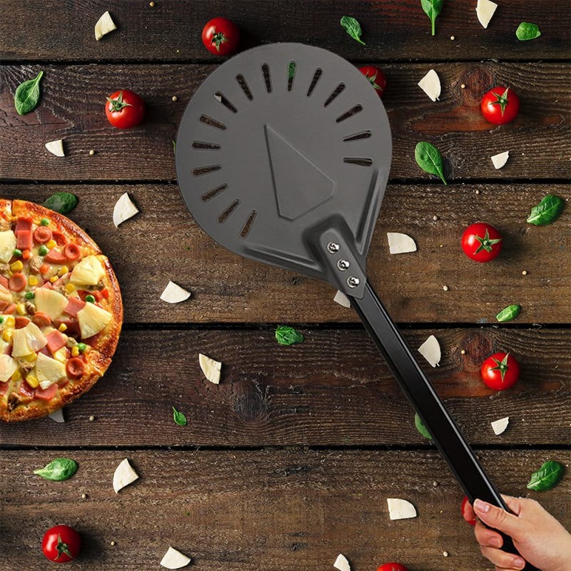 피자 터닝 껍질 9인치, 분리 가능한 알루미늄 손잡이가 있는 금속 피자 껍질 천공 피자 패들, 39인치 길이의 원형 피자 껍질 홈메이드 피자: 가정 및 주방