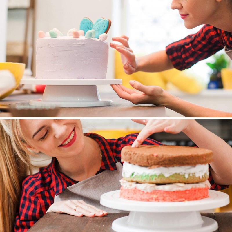 Kootek 11인치 회전 케이크 턴테이블, 2개의 아이싱 주걱과 3개의 아이싱 매끄럽고 회전하는 케이크 스탠드 화이트 베이킹 케이크 장식 용품: 케이크 스탠드