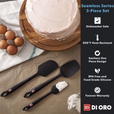 DI ORO 심리스 시리즈 3피스 실리콘 주걱 세트 - 요리, 베이킹 및 혼합을 위한 600°F 내열성 논스틱 고무 주방 스크레이퍼 주걱 – BPA 프리 및 LFGB 인증 실리콘(검정): 의류, 신발 및 보석