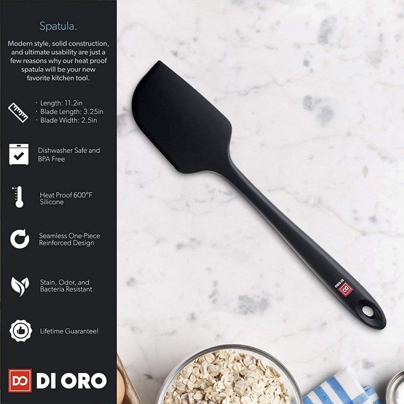 DI ORO 심리스 시리즈 대형 실리콘 주걱 - 600°F 내열성 고무 주방 주걱 - 베이킹, 요리, 스크래핑 및 혼합에 적합 - 식품 등급, BPA 무함유, LFGB 인증 실리콘(검정색)
