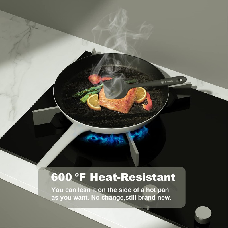 ChefAide 6 개 식품 등급 최대 600 ° F 내열성 실리콘 주걱 세트 요리, 베이킹, 혼합, 주방 (검은색)을위한 이음매없는 원피스 디자인 주방기구가있는 붙지 않는 고무 스크레이퍼 세트 : 가정 및 주방