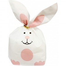 Tegg 사탕 선물 포장 가방 50PCS 귀여운 토끼 귀 비스킷 쿠키 사탕 가방 황금 트위스트 넥타이와 선물 보관 파티 가방: 홈 & 주방