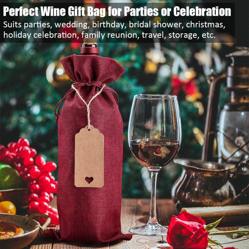 삼베 와인 가방 와인 선물 가방, 졸라매는 끈이 있는 12 Pcs 와인 병 가방, 태그 및 로프, 크리스마스, 결혼식, 생일, 여행, 휴일 파티, 집들이, 홈 스토리지를 위한 재사용 가능한 와인 병 커버: 바 도구 및 음료 용기