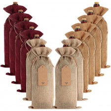 12 조각 삼베 와인 가방 졸라매는 끈이 있는 황마 와인 병 가방 태그가 있는 재사용 가능한 와인 선물 가방 파티 블라인드 테이스팅 생일 결혼식 여행 집들이(다색): 바 도구 및 음료 용기