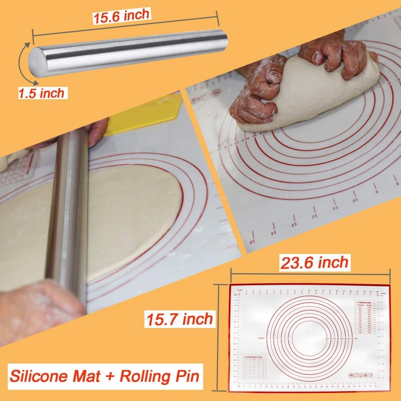 실리콘 주걱 세트, 롤링 핀, 쿠키 커터, 패스트리 매트, 계량 스푼 및 컵, 반죽 긁는 도구, 청소년을 위한 요리 베이킹 용품 주니어 어린이 성인 초보자(25개): 가정 및 주방