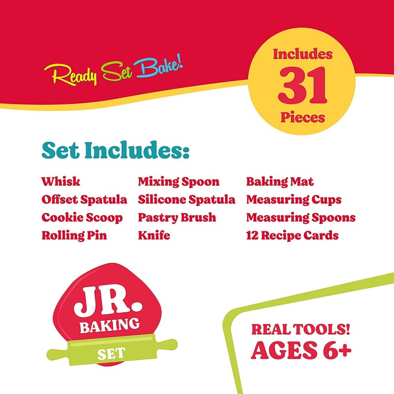 Baketivity 31 조각 어린이 요리 및 베이킹 세트 레시피 요리 카드. 6세 이상 어린이를 위한 실제 베이킹 도구가 포함된 어린이 요리 세트 - 소녀, 소년, 유아, 주니어 셰프를 위한 최고의 베이킹 선물 : 장난감 및 게임