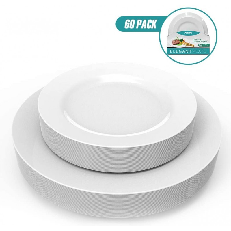 일회용 플라스틱 접시, 60개, 흰색 : 건강 및 가정
