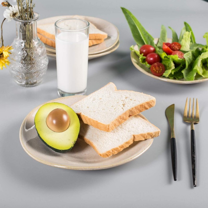 Hasense 8 인치 도자기 디저트 샐러드 접시 4 개 세트, 불규칙한 모양과 얼룩이 간식에 완벽한 세라믹 접시 전채 홈 파티 및 레스토랑, 라이트 브라운: 디너 플레이트