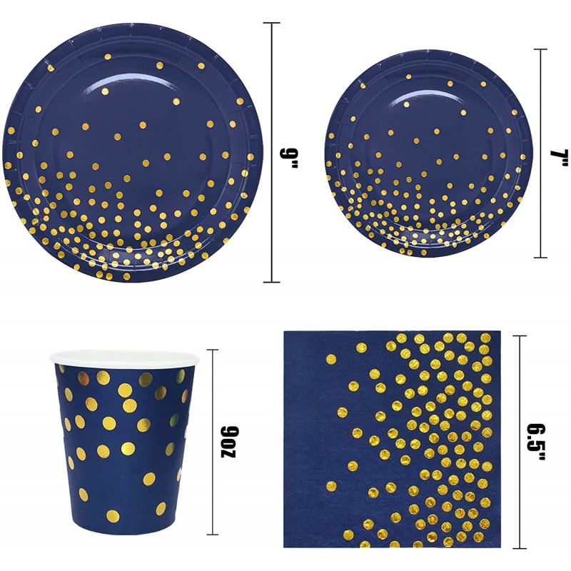 175pcs 로얄 블루 골드 식기류 파티 세트 일회용 네이비 블루 & 골드 도트 파티 플레이트-9 
