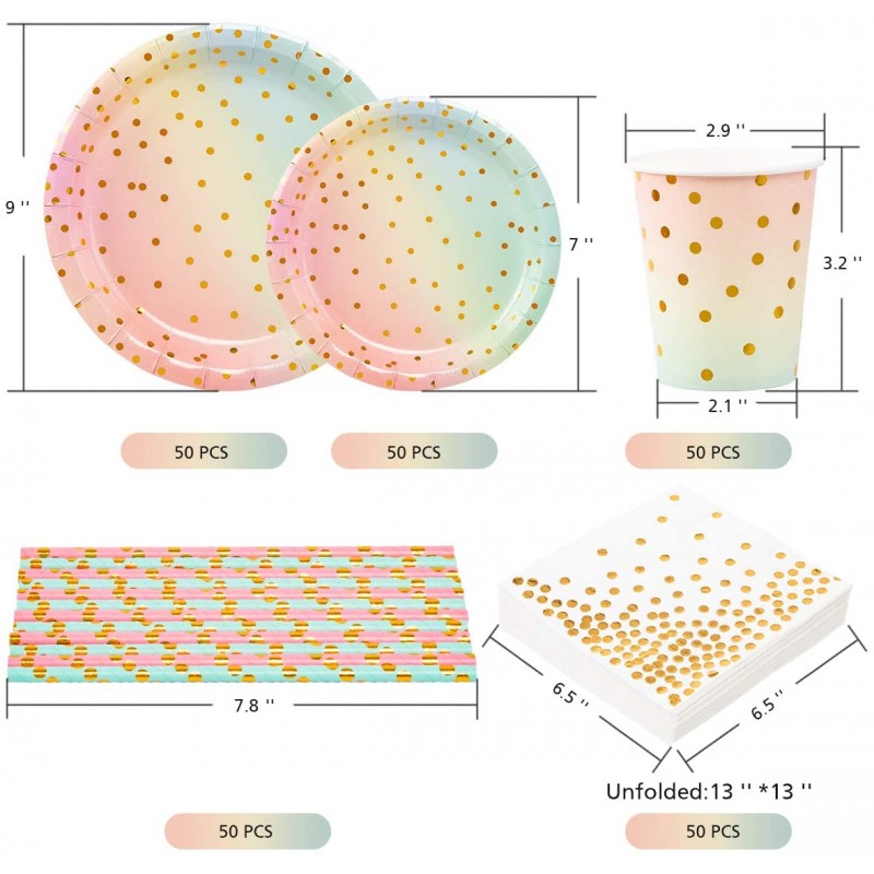 250PCS 다채로운 종이 파티 용품 - ENUOSUMA 일회용 종이 접시 식기 세트 포함 50 디너 플레이트 50 디저트 접시 50 컵 50 냅킨 50 빨대 생일 파티 웨딩 베이비 샤워 : 건강 및 가정