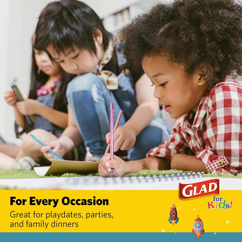 GLAD for Kids 8 1/2인치 종이접시 | 어린이를 위한 귀여운 로켓 디자인의 작은 원형 종이 접시 | 모든 경우를 위한 처분할 수 있는 담그는 증거 전자 렌지 가능한 종이 접시, 20 카운트: 기타 모든 것