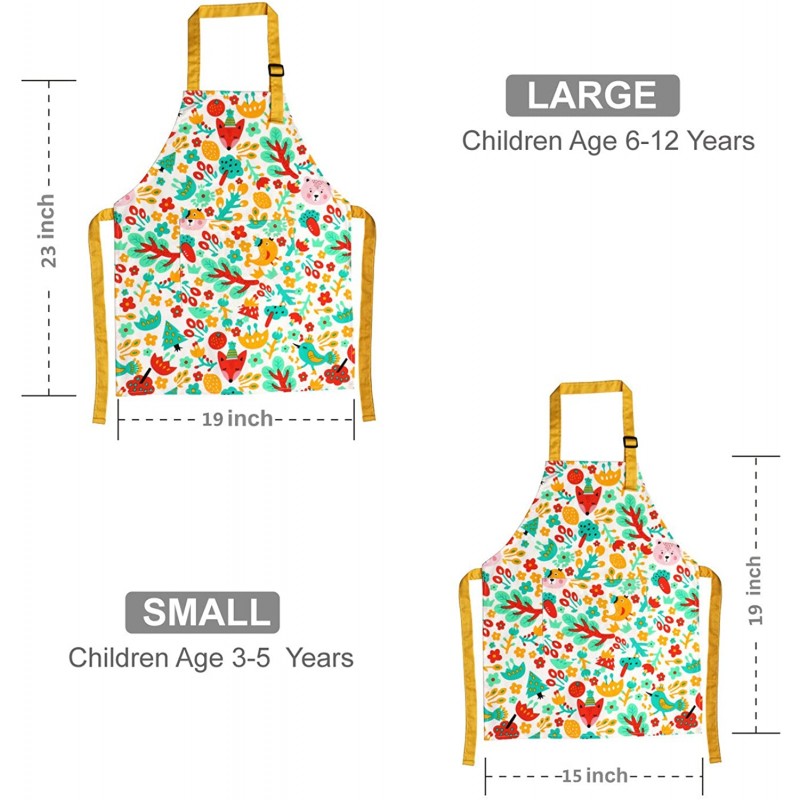 어린이 앞치마, 조정 가능한 목 스트랩 및 포켓 동물 프린트가있는 순수한 면화 캔버스 어린이 앞치마 소년과 소녀를위한 어린이 요리사 앞치마 2 가지 크기의 베이킹 그림 앞치마 요리 (흰색 1, s) : 가정 및 주방