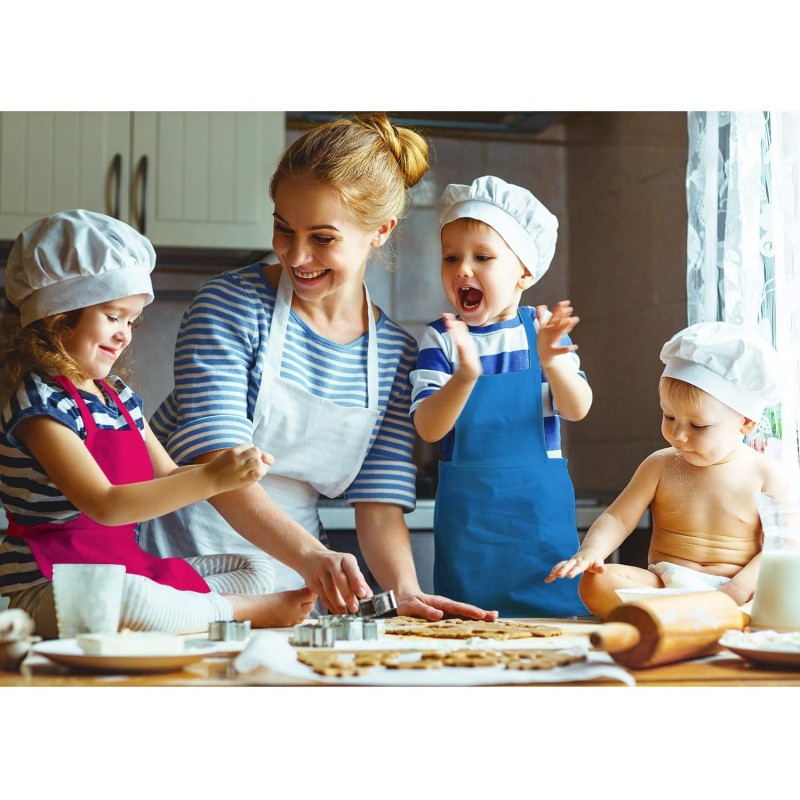 6 조각 어린이 앞치마 포켓 조정 가능한 어린이 요리사 앞치마 베이킹 그림 요리 (색상 1, 대형): 가정 및 주방
