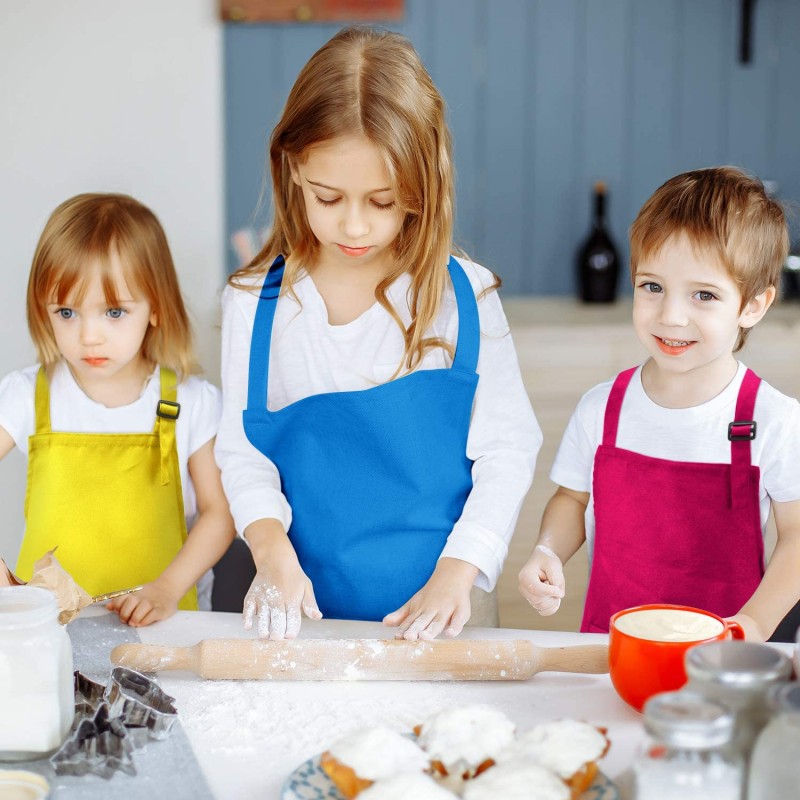 6 조각 어린이 앞치마 포켓 조정 가능한 어린이 요리사 앞치마 베이킹 그림 요리 (색상 1, 대형): 가정 및 주방