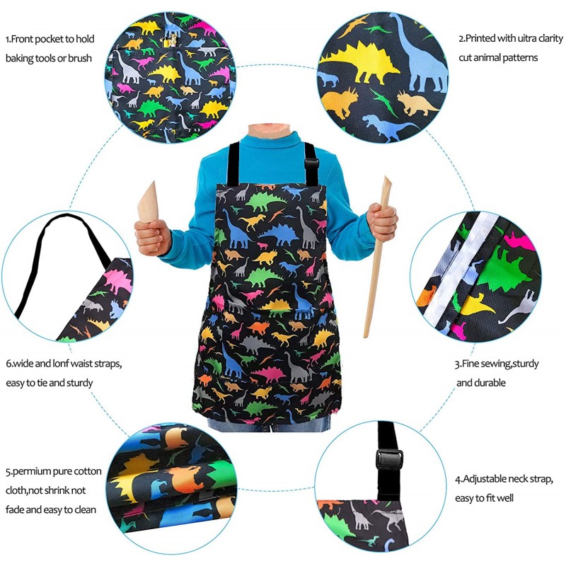 MRYUWB Kids Boys Dinosaur Apron with Pockets, Girls 앞치마