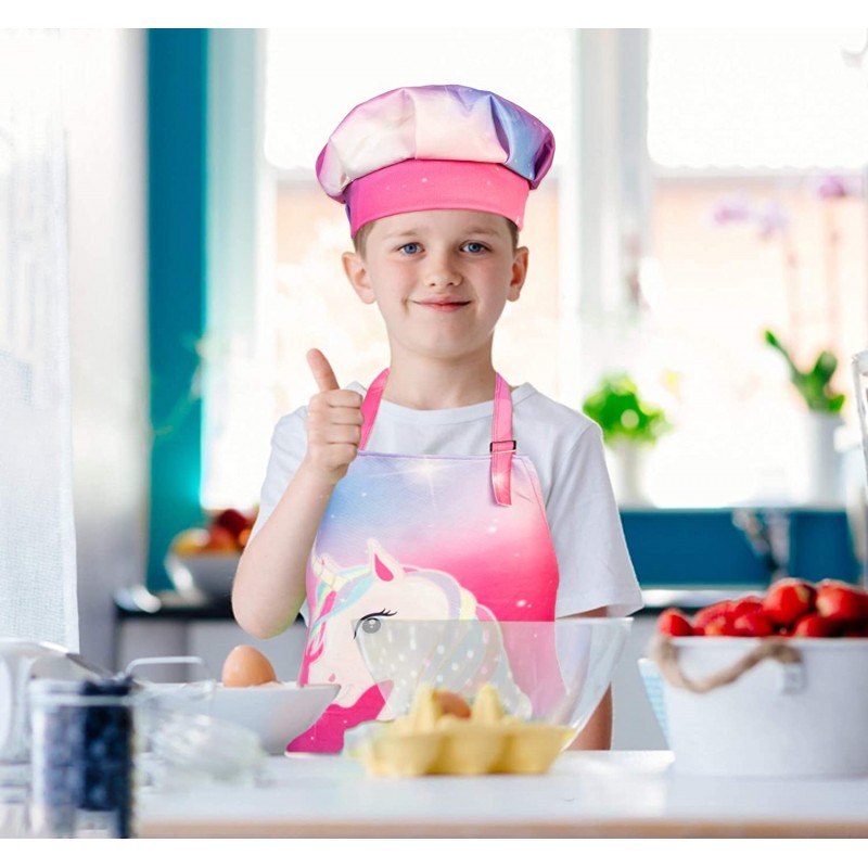 Bassion Kids Apron Kids Chef Hat and Apron 조절식 Kids Cooking Apron Gifts (Small,3-5Years), Purple : Home & Kitchen