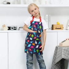 아이 소녀 소년 앞치마, 요리 베이킹 아트 페인팅 원예, 다채로운 공룡을위한 포켓이있는 조정 가능한 주방 요리 요리사 앞치마: 가정 및 주방