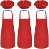 Novelty Place Kid's Apron with Chef Hat Set (3 Set) - 아동용 턱받이와 포켓 피부 친화적인 원단 - 요리, 베이킹, 페인팅, 트레이닝복 - 아동용 사이즈(6-12세, 빨강) : 가정 및 주방