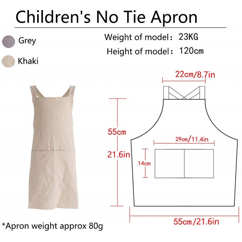 어린이 코튼 크로스 백 앞치마 일본식 턱받이 홈 의류 페인팅 Soft Comfort Pinafore Apron for Girls Boys (khaki, 21.6×21.6inch) : 가정 및 주방