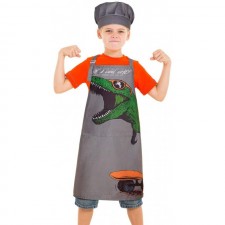 MHJY Kids Apron Chef Hat Set for Boys Dinosaur Aprons with 조절 가능한 끈 2 Pockets, 어린이 앞치마