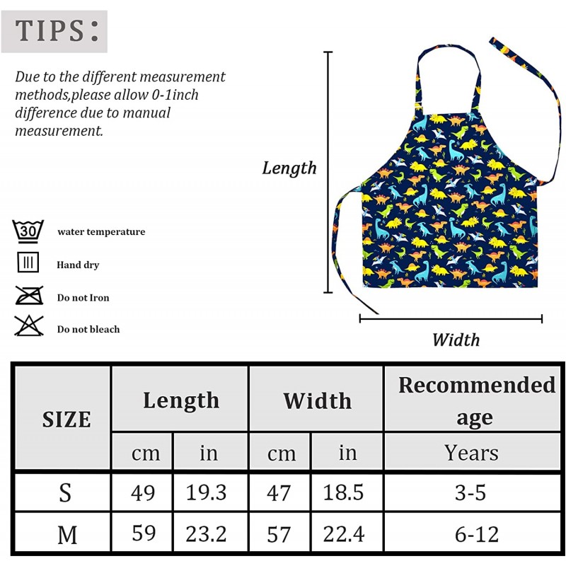 Galoker 키즈 앞치마 공룡 앞치마 조절 가능한 넥 스트랩 어린이 주방 요리사 앞치마 포켓 소년과 소녀 요리 베이킹 그림 및 파티: 홈 & 주방
