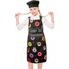 MHJY Kids Apron Chef Hat Set for Girls, 조정 가능한 요리 주방 앞치마 (베이킹 페인팅 용 포켓 포함) 원예, 블랙, 대형 (8-12 세) : 가정 및 주방
