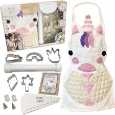 Hapinest Unicorn Cookies Baking Set for Kids Girls Real Baking Kit Gifts 연령 4 5 6 7 8 세 - 유니콘 앞치마, 유니콘 테마 쿠키 커터, 파이핑 백 및 팁, 쿠키 반죽 롤러: 가정 및 주방