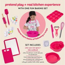 Born Toys Kids Cooking & Kids Baking Set - Kids Chef Set에는 컬러블 키즈 요리 앞치마, 쉽고 재미있고 안전한 요리법 책 및 어린이와 같은 실제 어린이 주방 용품이 포함되어 있습니다.