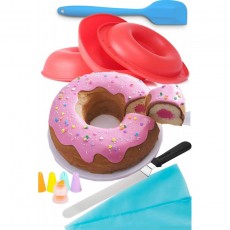 OMG 자이언트 도넛 베이킹 키트 - 달라붙지 않는 실리콘 자이언트 도넛 케이크 팬 베이킹 및 장식 용품 번들. 스테이 홈 앤 베이크 기프트 세트 : 홈 & 키친