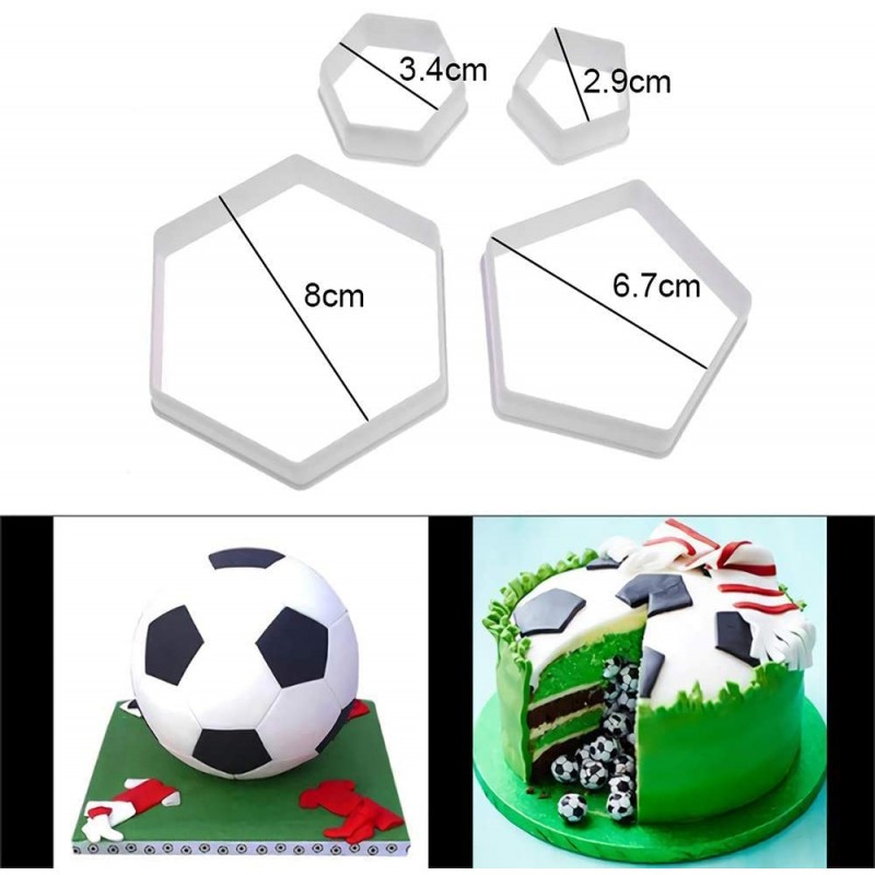 9 인치 3D 풀 사이즈 축구 공 알루미늄 베이킹 팬, 4Pcs 육각형 펜타곤 쿠키 커터, 축구 모양 금속 케이크 팬 금형 소년의 생일 스포츠 파티 케이크 Bakeware 용품: 가정 및 주방