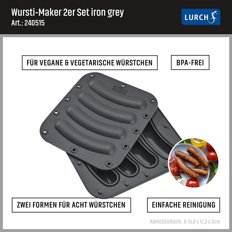 Lurch 독일 실리콘 몰드 소시지 제조기 Bratwurst 핫도그 또는 채식주의자 및 채식주의자 Bratwurst 소시지 및 사탕 또는 케이크 만들기 - BPA 무료: 가정 및 주방