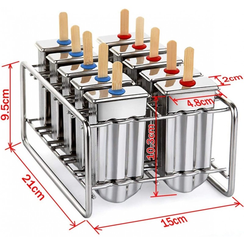 10 스테인레스 스틸 아이스 롤리 아이스 캔디 틀, 수제 아이스 팝 메이커 트레이 포함/재사용 가능한 대나무 막대 100개/팝 백 20개/청소 브러시 ​​10개 세트: 기타