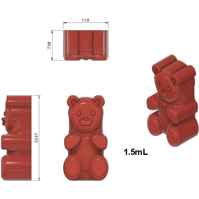 일반 젤리 곰 몰드 - 하프 시트 - 1.5 mL - 296 캐비티: 가정 및 주방