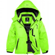 GEMYSE 남아 방수 스키 스노우 자켓 후드 플리스 방풍 겨울 자켓 (형광 녹색,10/12) : 의류, 신발 및 보석