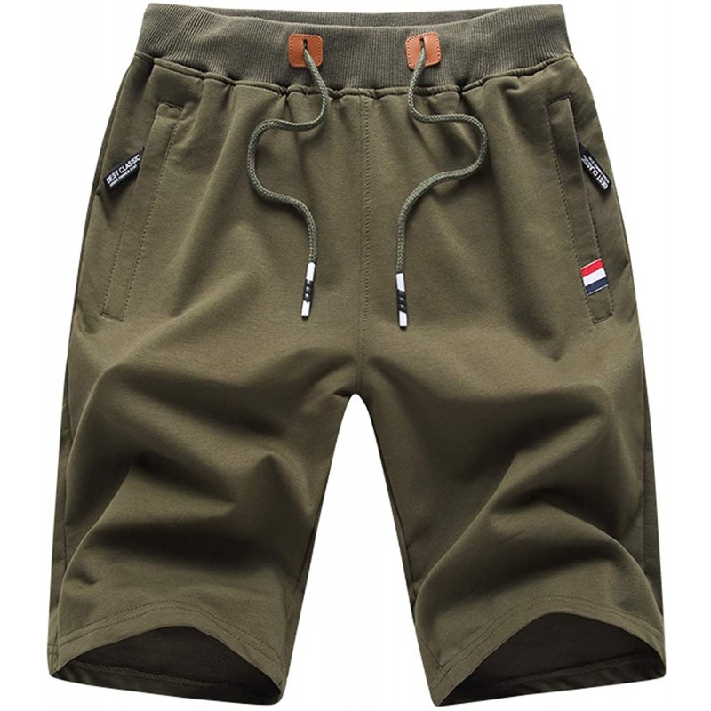 JustSun Mens Shorts 캐주얼 스포츠 Classic Fit Joggers Shorts with Elastic 허리 Zipper Pockets Army Green X-Large at Amazon Men's Clothing store