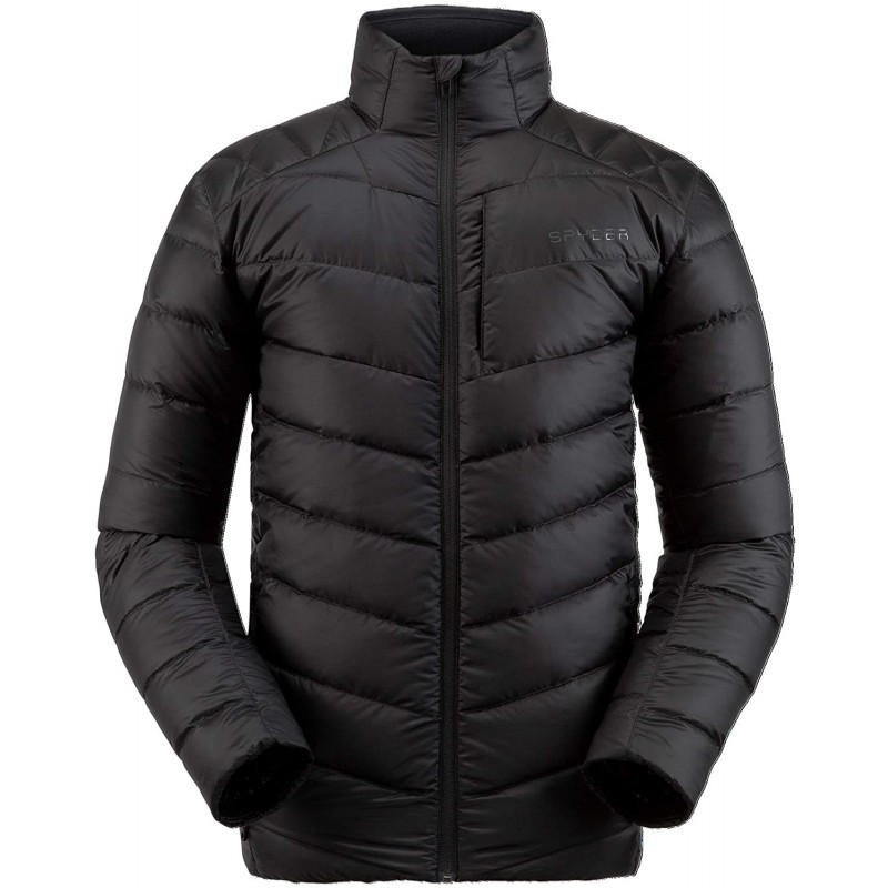 Spyder Men's Timeless Down Jacket – 패널 퍼피 경량 풀 지퍼, 스몰, 블랙 : 스포츠 및 아웃도어