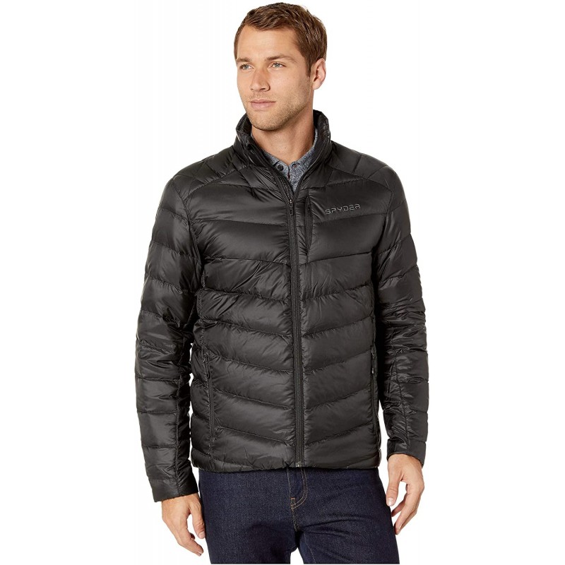 Spyder Men's Timeless Down Jacket – 패널 퍼피 경량 풀 지퍼, 스몰, 블랙 : 스포츠 및 아웃도어