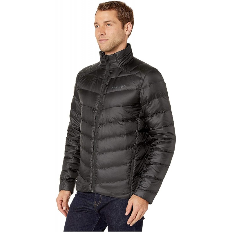 Spyder Men's Timeless Down Jacket – 패널 퍼피 경량 풀 지퍼, 스몰, 블랙 : 스포츠 및 아웃도어