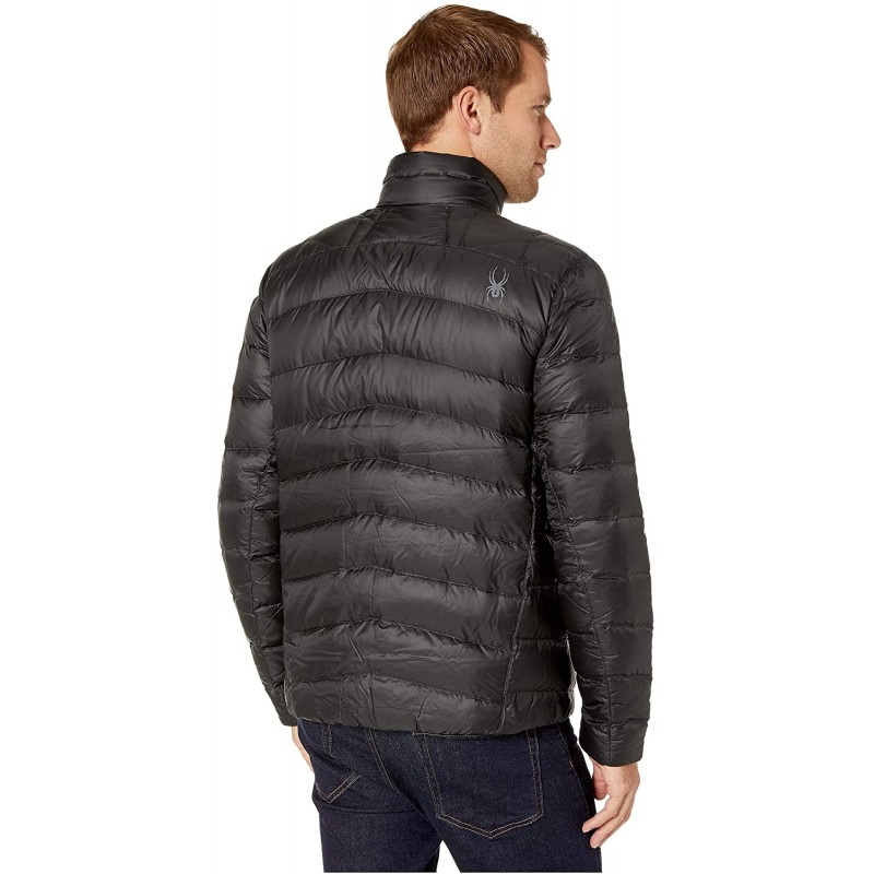 Spyder Men's Timeless Down Jacket – 패널 퍼피 경량 풀 지퍼, 스몰, 블랙 : 스포츠 및 아웃도어