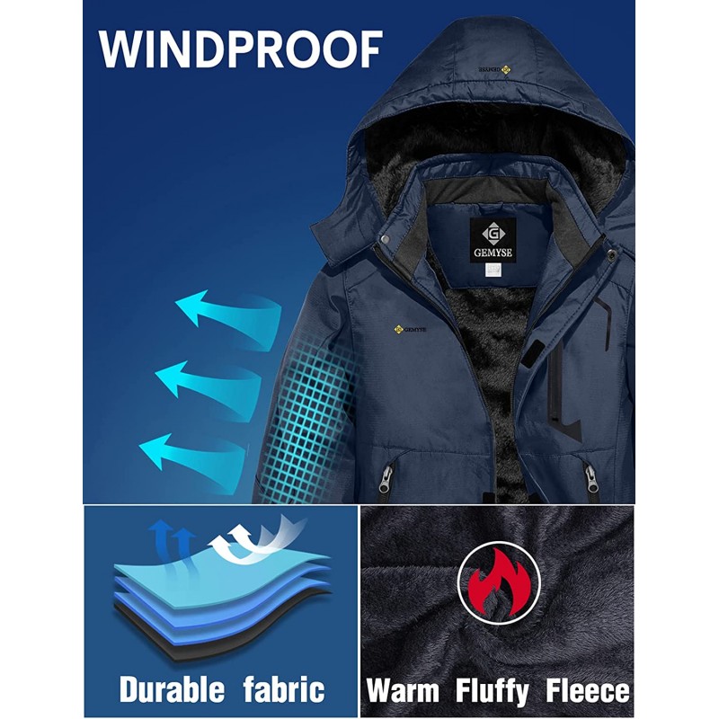 GEMYSE 남아용 방수 스키 스노우 자켓 후드 플리스 방풍 겨울 자켓 (Navy Blue,14/16) : 의류, 신발 및 보석