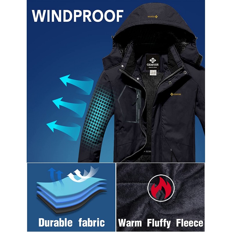GEMYSE 남성용 산악 방수 스키 스노우 자켓 겨울 방풍 레인 자켓 (블랙, 라지) : 의류, 신발 및 보석