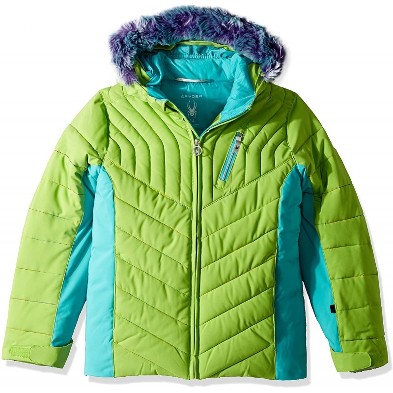 Spyder Girls Hottie Faux Fur Ski Jacket, Fresh/Baltic, Size 12 : 의류, 신발 및 보석