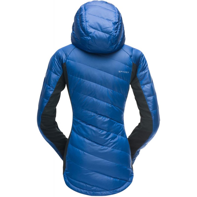 Spyder 여성용 솔리튜드 후디 다운 재킷, Blue Depths/Black, X-Large : 의류, 신발 및 보석