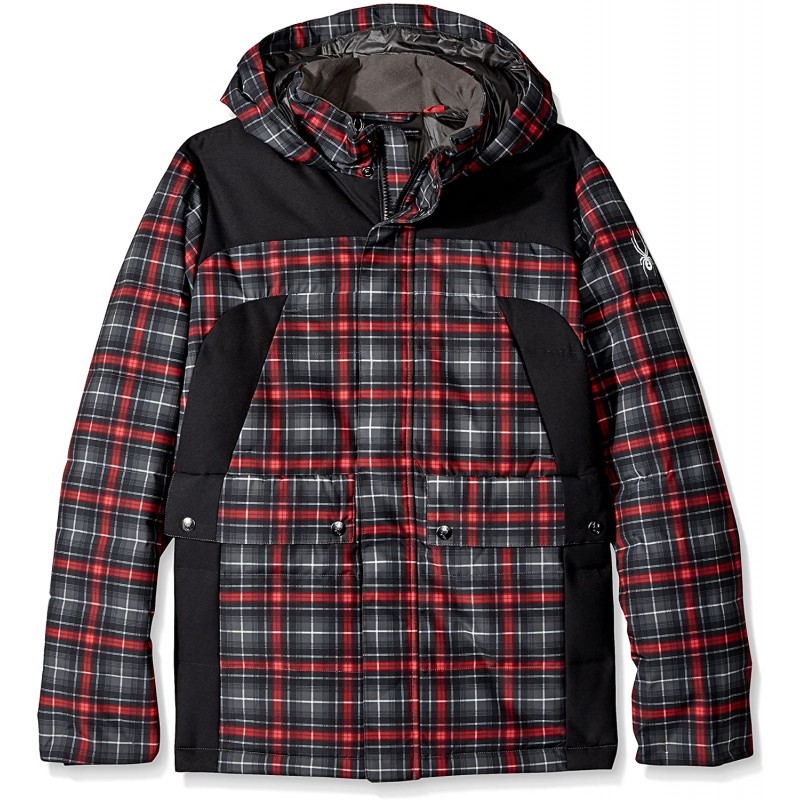 Spyder Boy's Garrison Jacket, Polar Box Plaid Print/Black, Medium : 스포츠 & 아웃도어