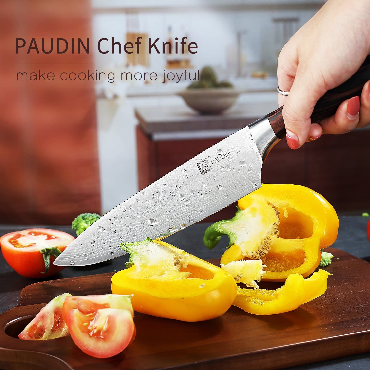 PAUDIN 직업적인 부엌 칼 8 인치 요리사의 칼 N1 독일 식 고 탄소 스테인리스 칼 인간 환경 공학 손잡이, 매우 날가로운 것, 가정 부엌과 대중 음식점을위한 제일 선택