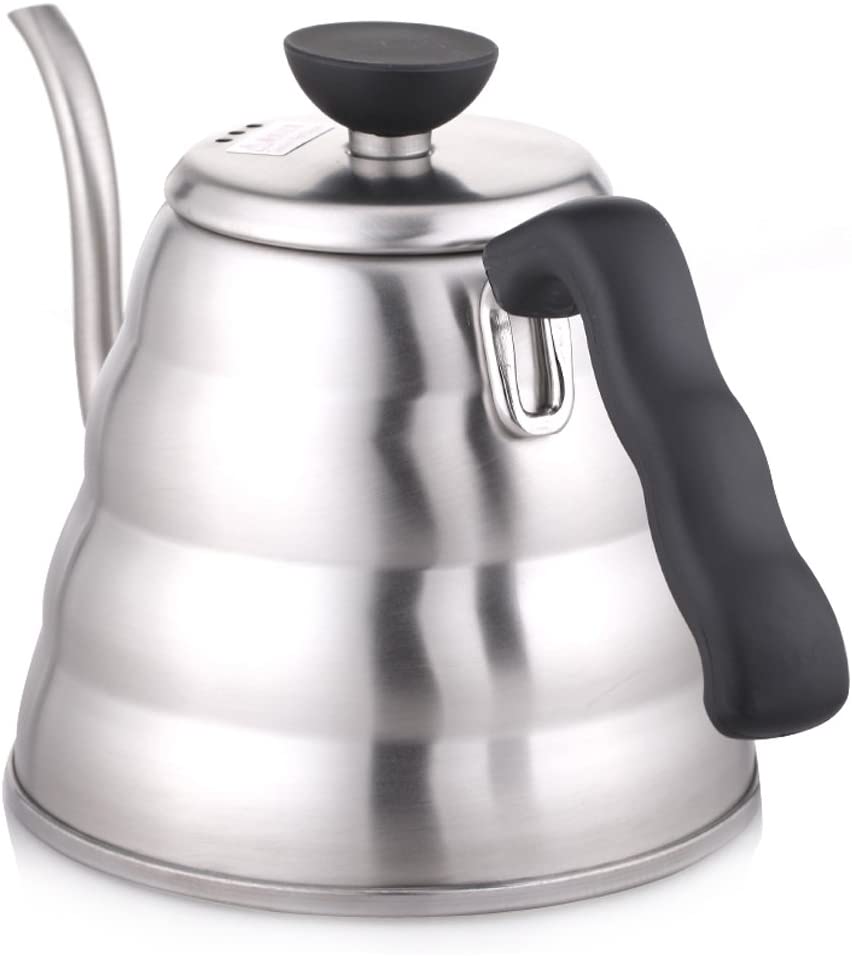 Hario V60 Buono 스테인레스 스틸 거위 목 모양의 커피 주전자, Stovetop (1.2L / 1200mL)