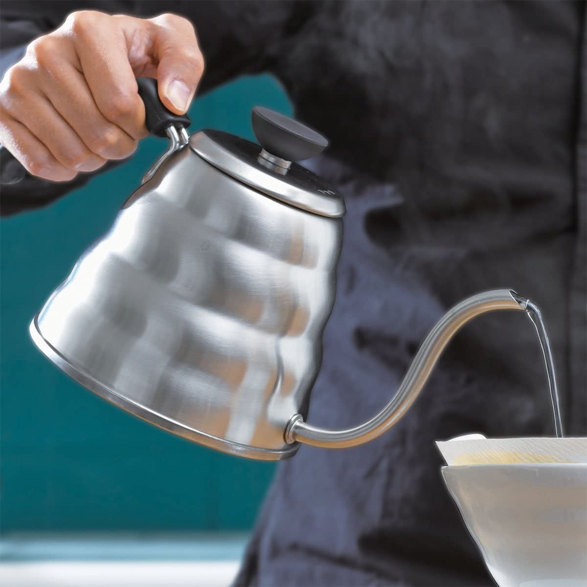 Hario V60 Buono 스테인레스 스틸 거위 목 모양의 커피 주전자, Stovetop (1.2L / 1200mL)