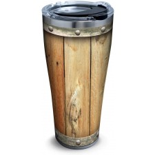 Tervis 1277990 목재 배럴 스테인레스 스틸 텀블러, 클리어 및 블랙 해머 뚜껑 30oz, 실버