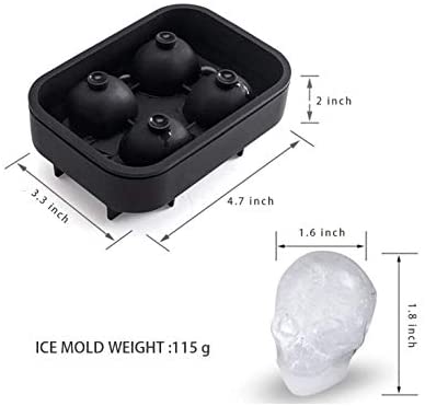 3D 해골 아이스 몰드 - 간편한 방출 실리콘 몰드, 위스키, 칵테일 및 주스 음료 용 귀여운 해골 얼음 스컬, 블랙 - 식기 세척기 안전